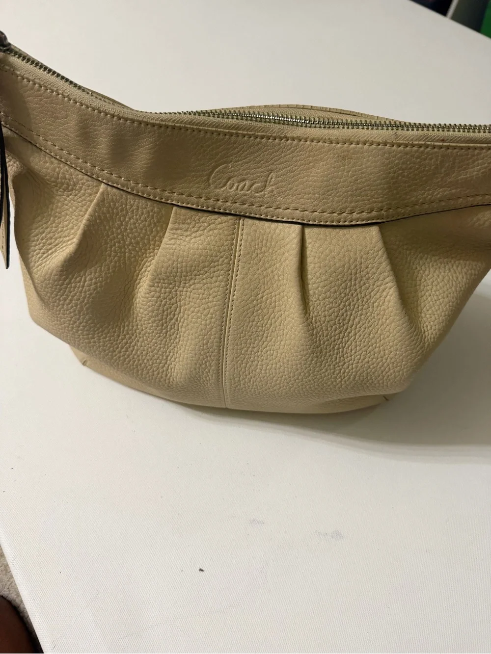 Coach Beige Pebbled Leather Shoulder Bag